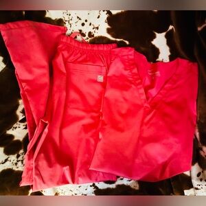 Bright Coral Medical Scrub Set - V-Neck Top & Drawstring Pants Uniform Advantage